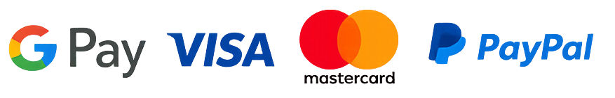 Métodos de pago: Google Pay, Visa, Mastercard, PayPal